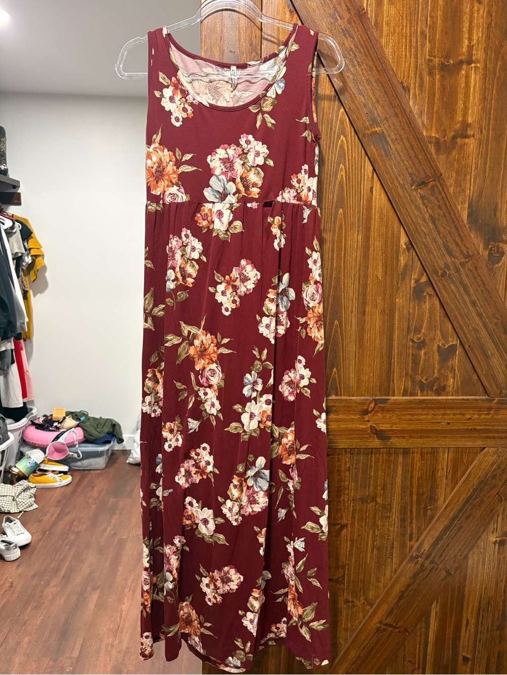 Women’s Maternity Floral Maxi Dress in Burgundy